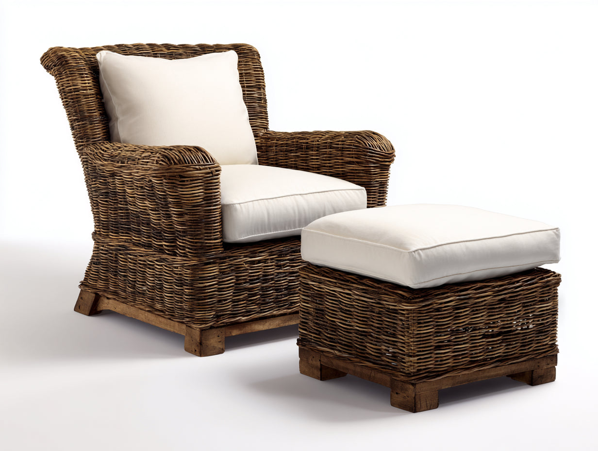 Sillones de ratán 84x88x90 cm - ratán marrón oscuro con reposapiés - estilo natural para exterior
