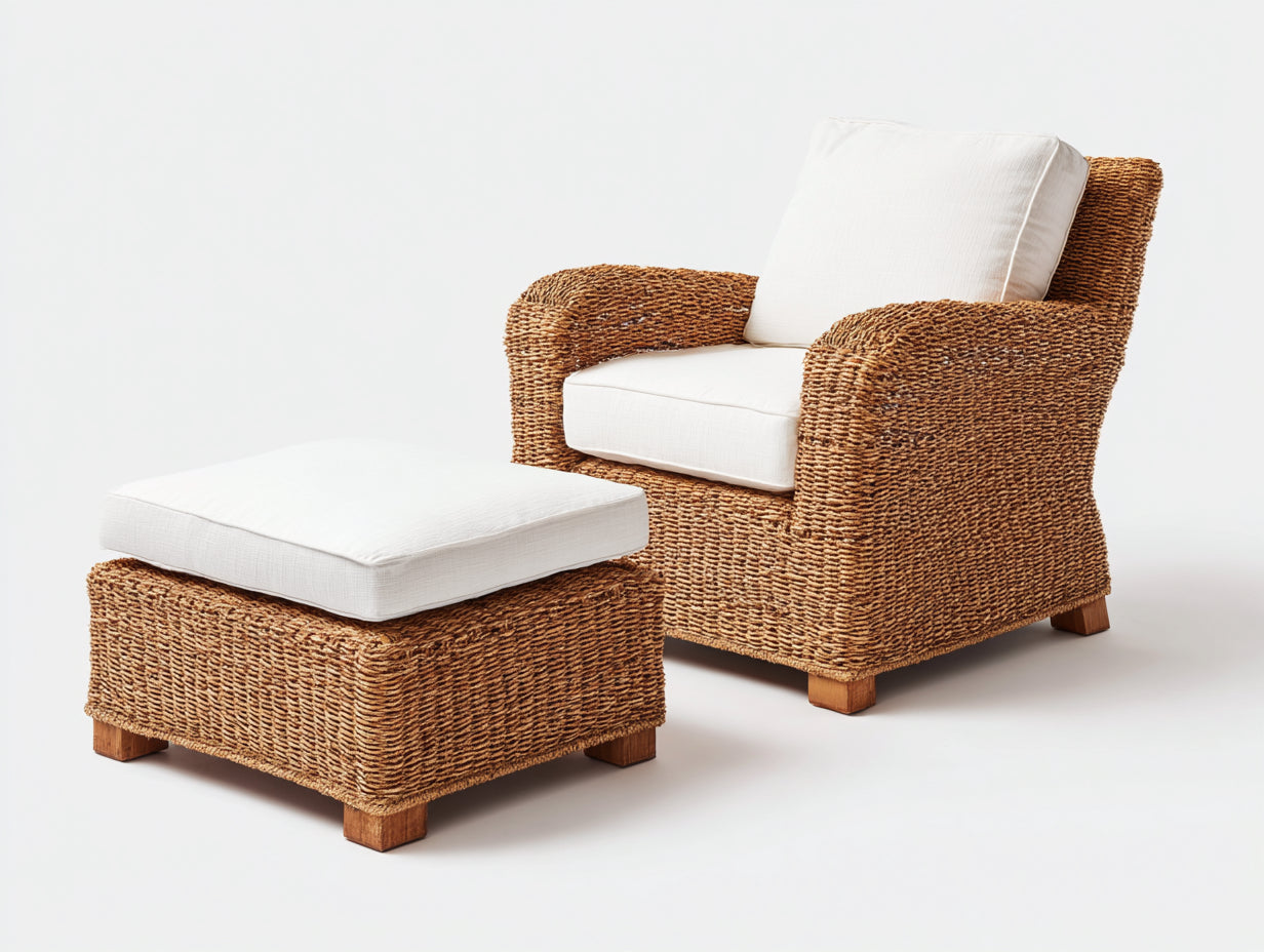 Sillones de ratán 82x86x88 cm - ratán marrón con reposapiés - estilo natural para exterior