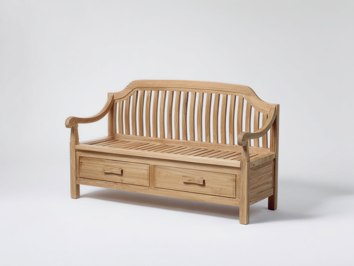 Bancos de jardín madera natural 138x58x89 cm para exterior - estilo clásico con almacenamiento