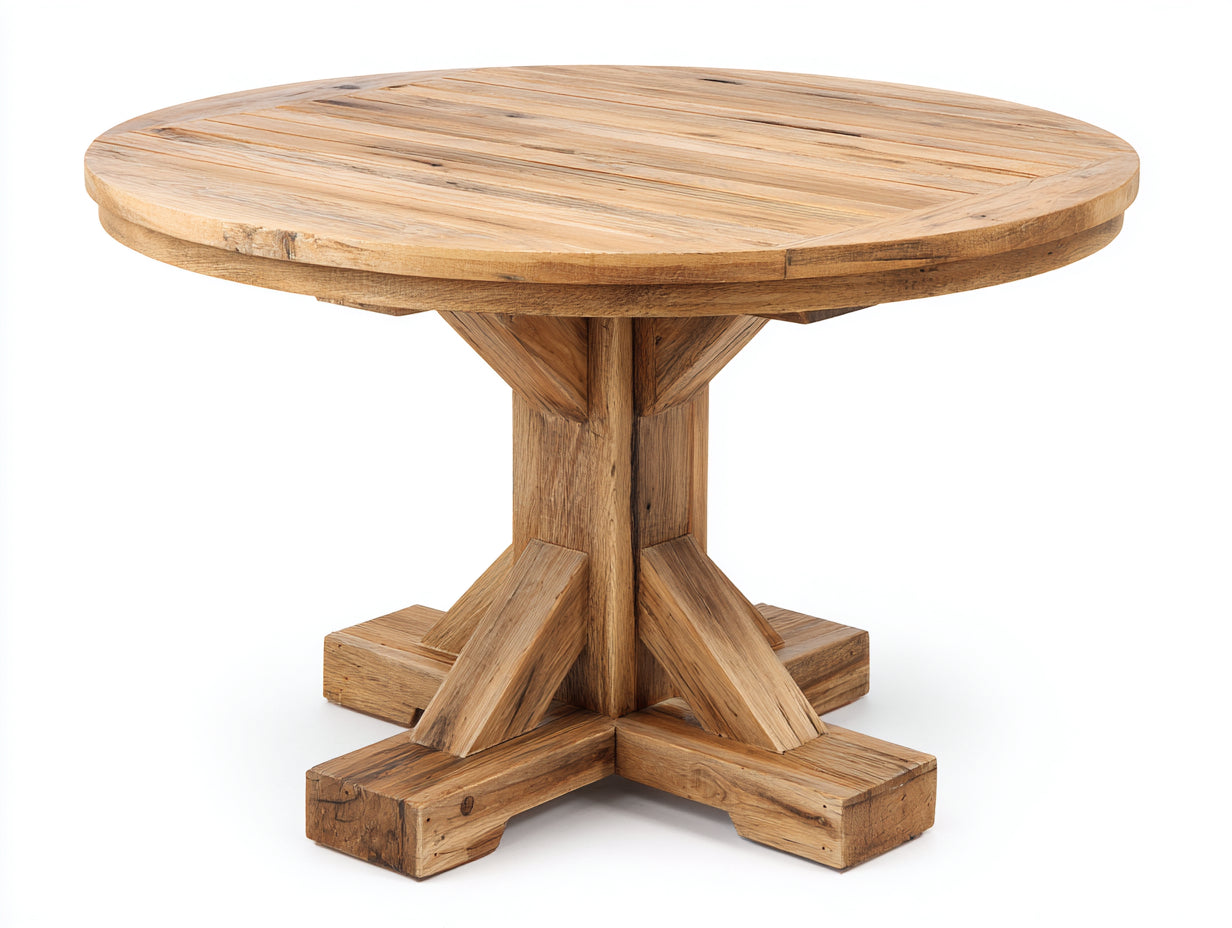 Mesas de jardín madera natural 130x130x77 cm para exterior - diseño redondo rústico