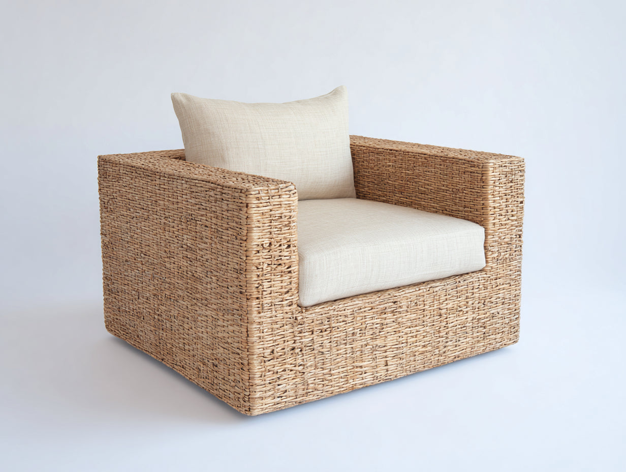 Sillones de ratán 95x88x72 cm - ratán natural marrón-blanco - asiento amplio - estilo moderno