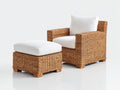 Sillones de ratán Sillón de ratán con reposapiés 92x86x82 cm Marrón con cojines blancos - Estilo natural