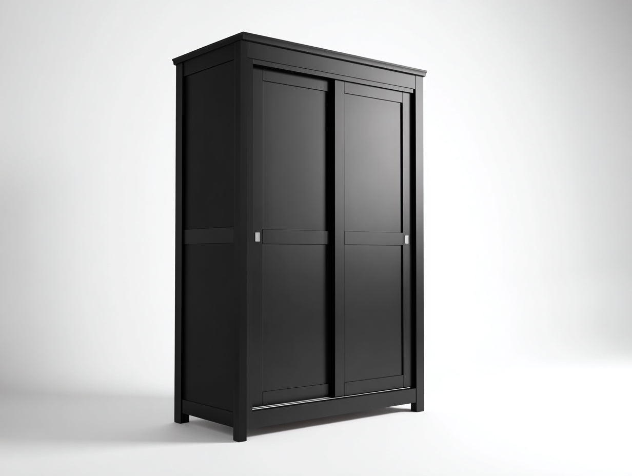 Armarios de puertas correderas 150x60x200 cm - madera de ingeniería negra - almacenamiento para dormitorio - diseño moderno