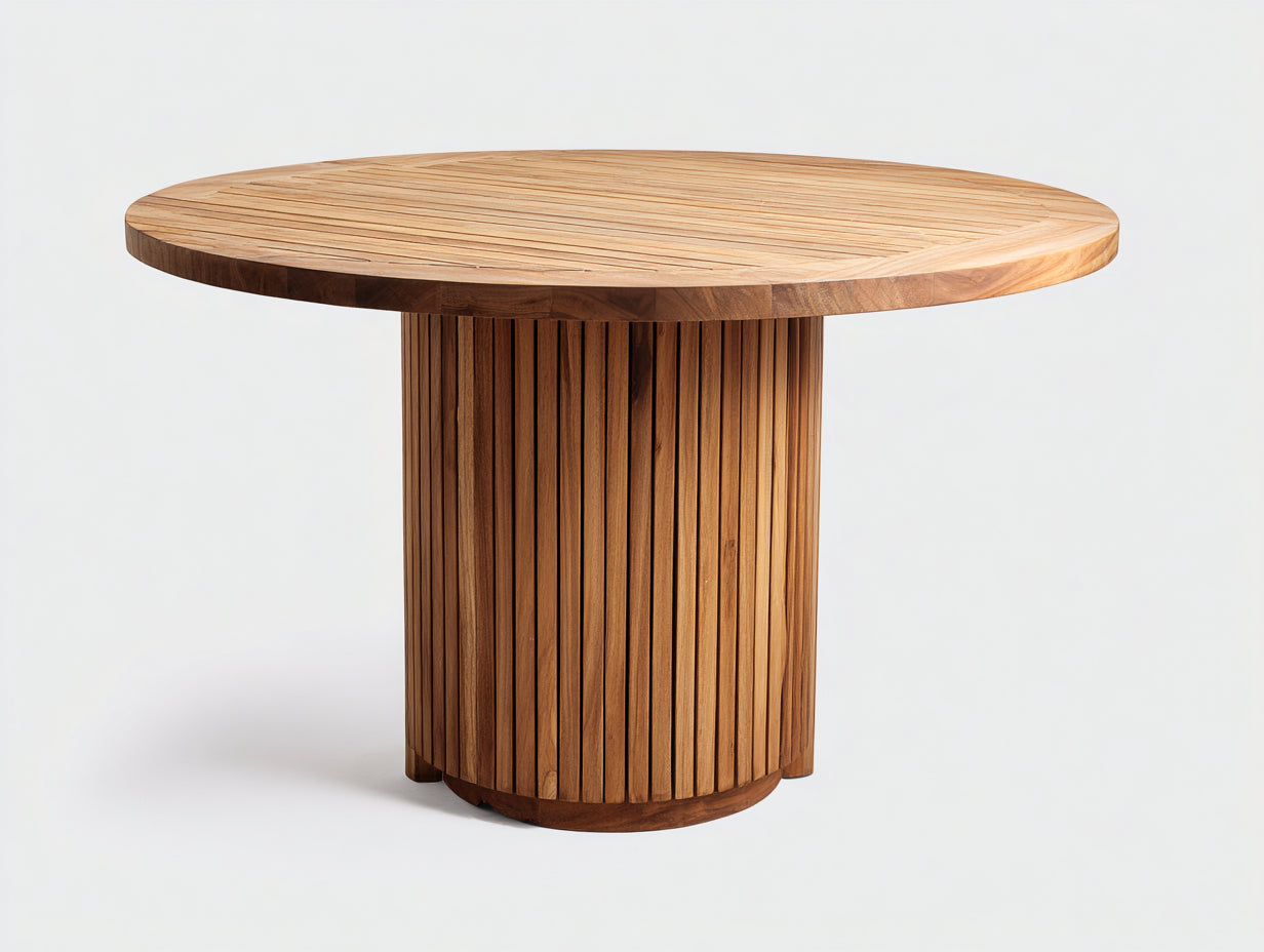 Mesas de jardín - Mesa redonda de madera para exterior - 120x120x75 cm - Natural - Estilo contemporáneo