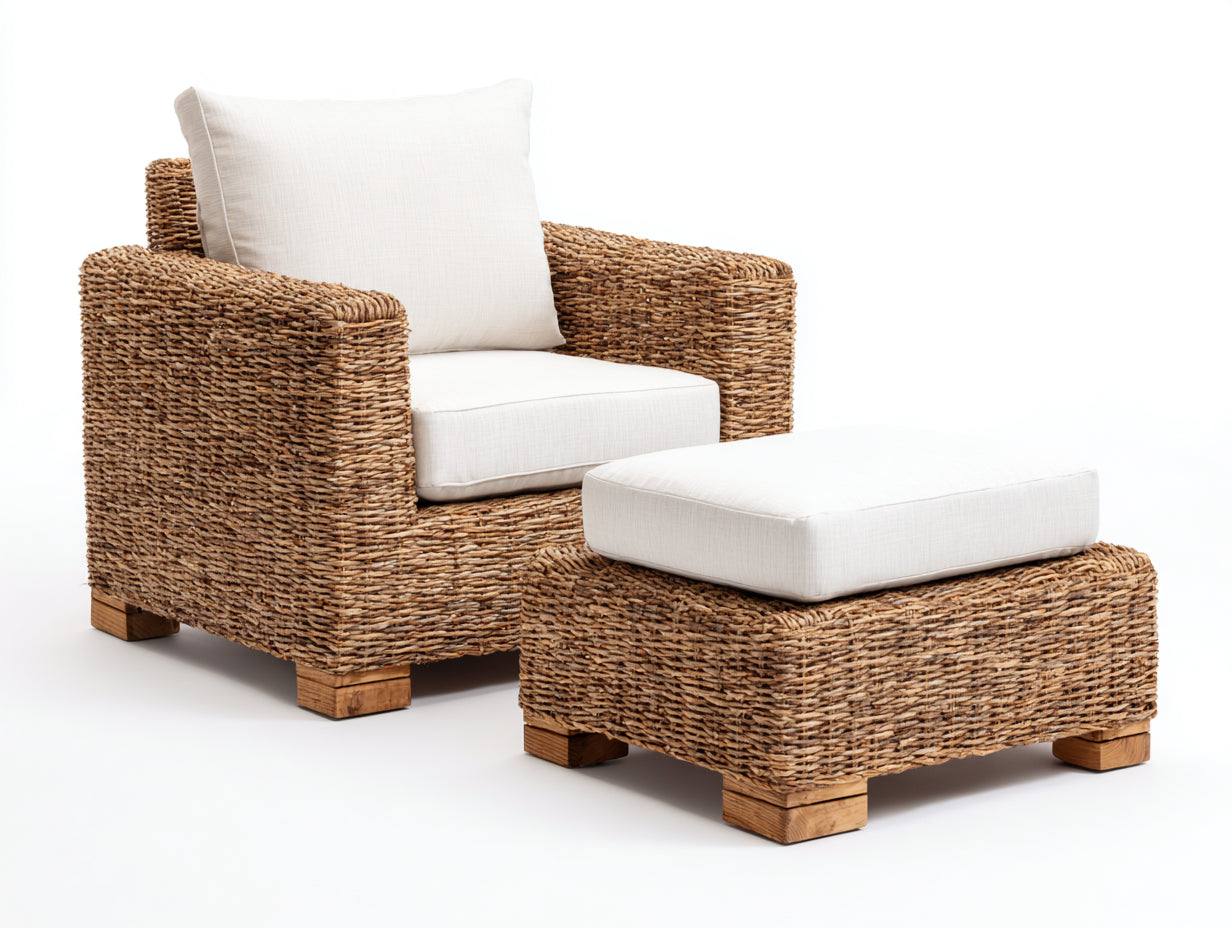 Sillones de ratán 78x85x82 cm - ratán natural marrón - con reposapiés - estilo rústico
