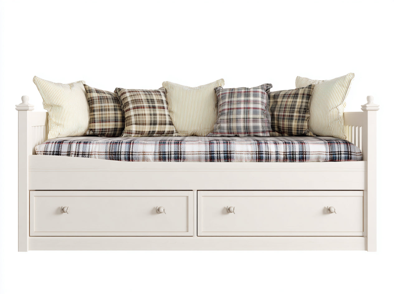 Sofás cama - Sofá cama de madera con 2 cajones - 210x97x90 cm - Blanco - Estilo clásico