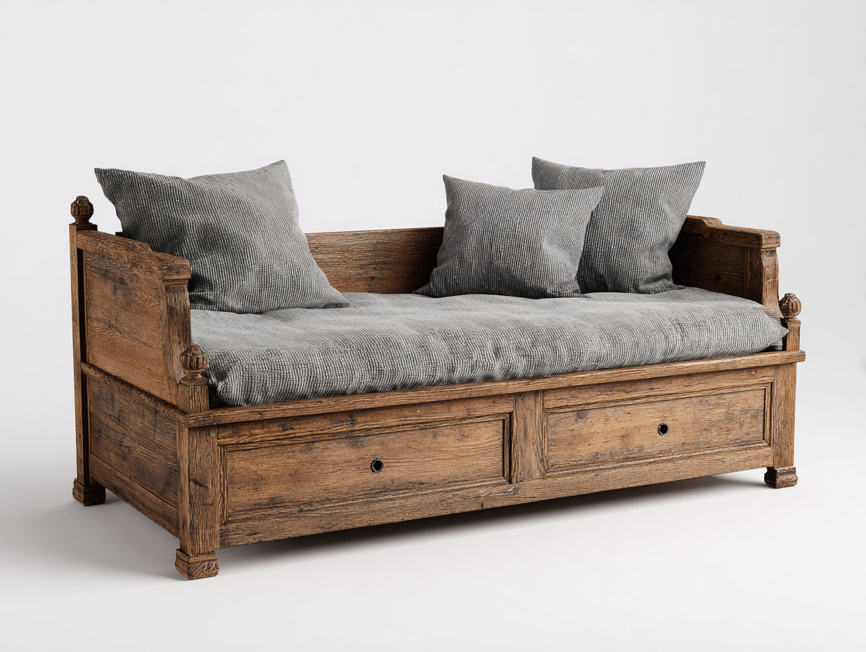 Sofás cama 210x95x92 cm - madera maciza marrón - 2 cajones - estilo rústico