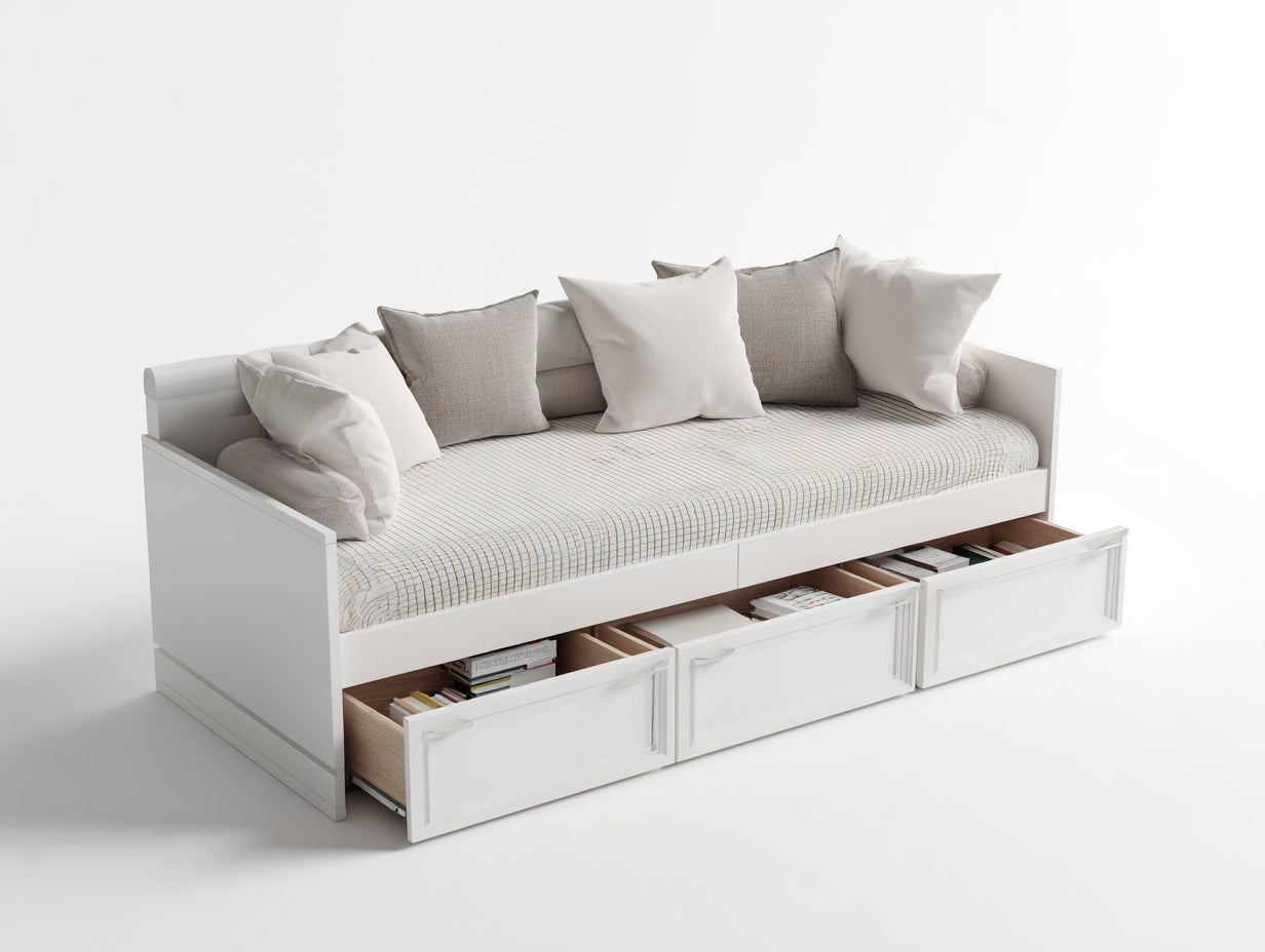 Sofás cama 205x95x90 cm - madera de ingeniería blanco - 3 cajones - estilo moderno