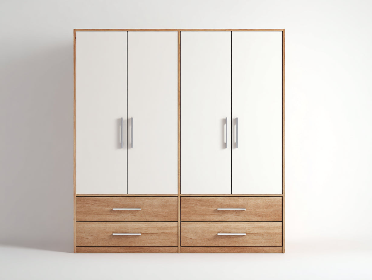 Armarios de dormitorio 200x60x200 cm - madera de ingeniería blanco-marrón - 4 puertas 4 cajones - diseño moderno