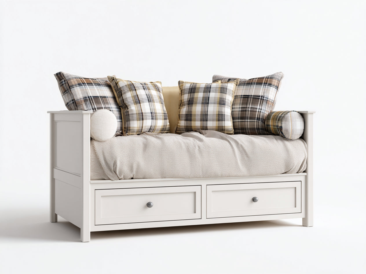 Sofás cama 195x90x86 cm - madera blanca con 2 cajones - estilo clásico funcional